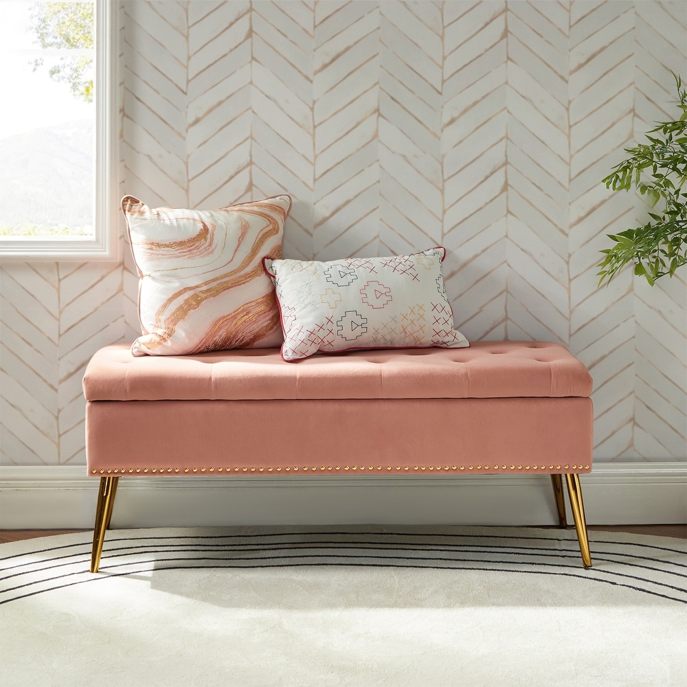 Pink end of bed storage shop bench