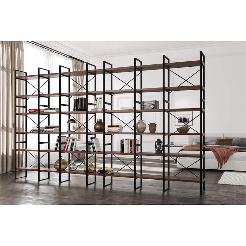Davee Dark Walnut Color 142"W x 85"H Room Divider Bookcase - 142*12.6*85 inches