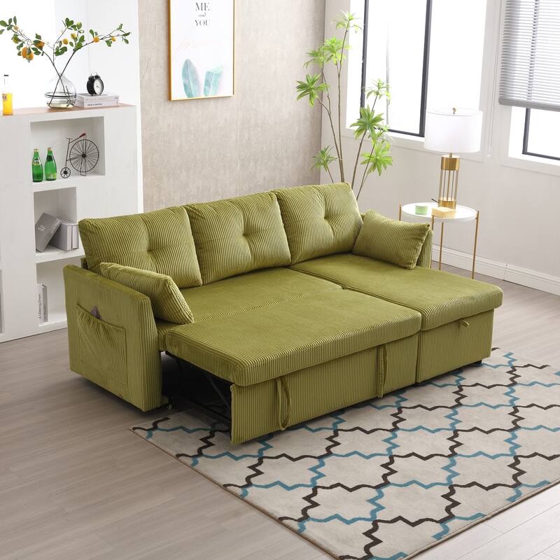 Green 81.1'' L-Shaped 3-Seater Sectional with Reversible Chaise, Sleeper Feature, and Storage Seats