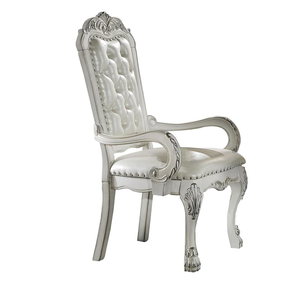 Aurora 27 Inch Executive Office Chair, Faux Leather, Tufted, Bone White