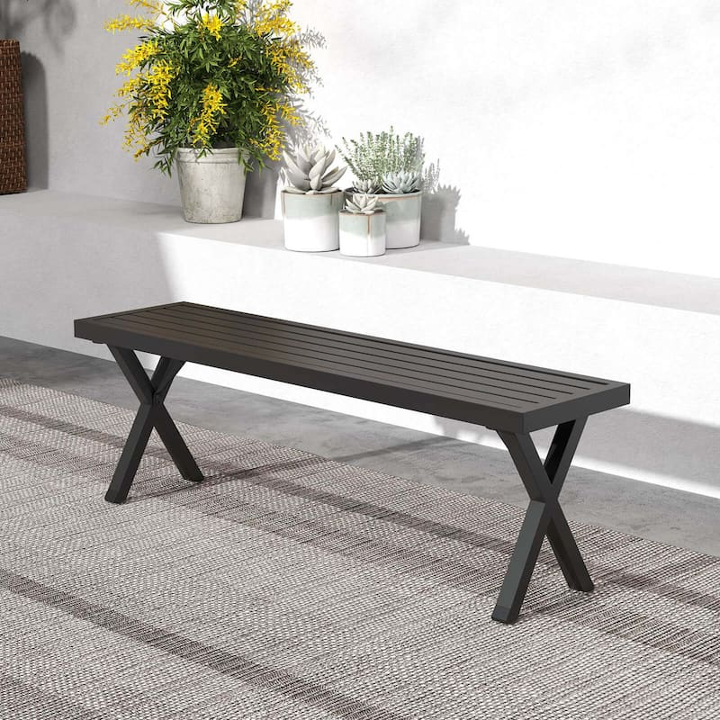 Costway 1/2 PCS 54" Patio Metal Bench with Slatted Seat & X Legs - 1 PCS