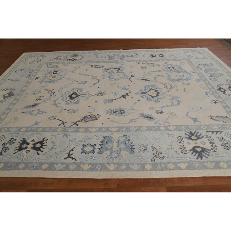 Hand Knotted Oriental 100% Wool Carpet Transitional All-Over Beige & Ivories Oushak Area Rug - 11' 4'' X 8' 11''