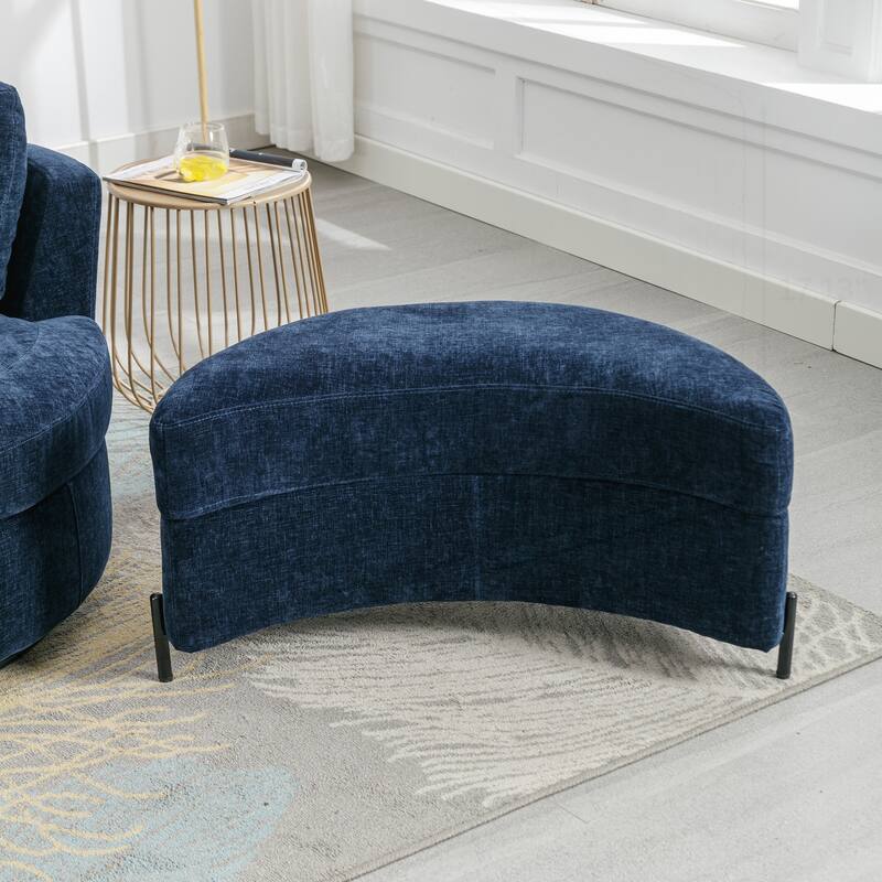 32.7" W Upholstered Half Crescent Moon Storage Ottoman