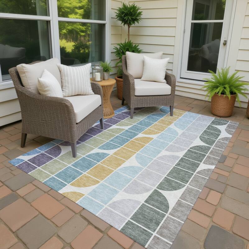 Machine Washable Indoor/ Outdoor Modern Finch Chantille Rug - Seafoam - 9' x 12'