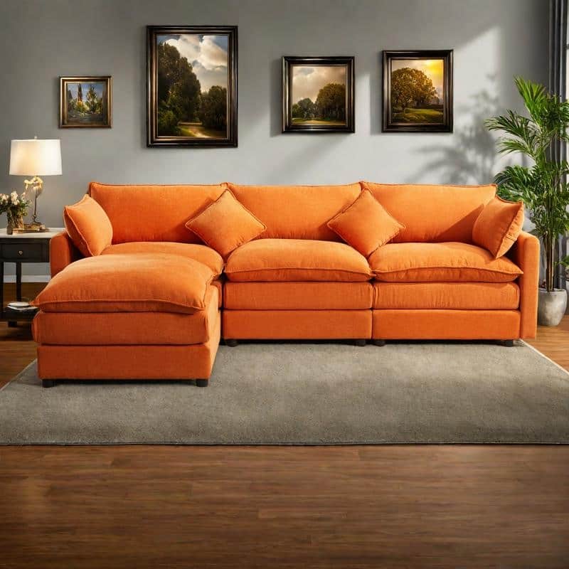 98.8" Chenille L-Shaped Sectional Sofa with 3 Seater