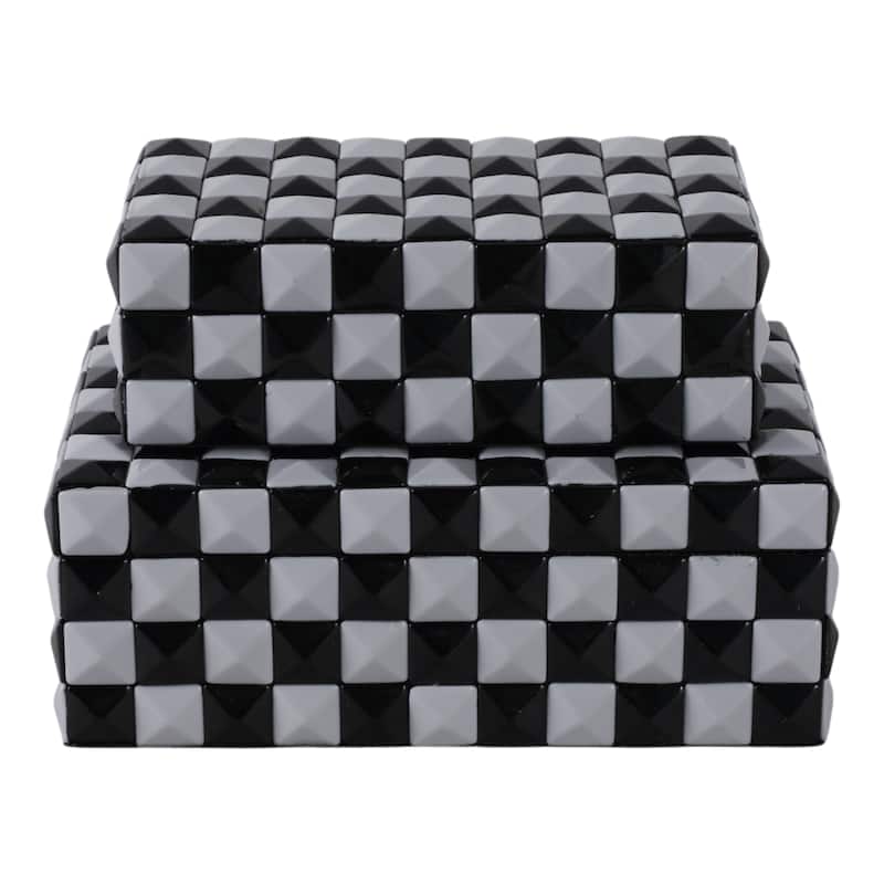 Resin Modern Storage Box Pyramid Checkerboard (Set of 2) - 4/5" Black - 11.75" x 7.75" x 4.5"