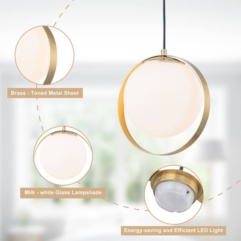 Modern 10-In Single Light LED Pendant Opal Glass Shade Metal Frame - Dia.10-in