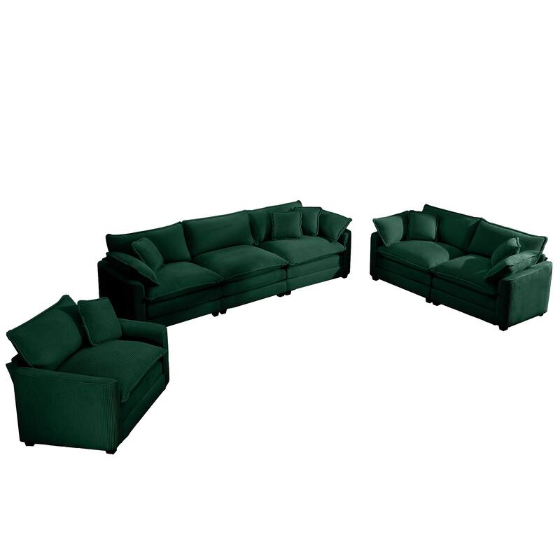 Oversized 3 - Piece Sofa Set with Corduroy 3-Seater Sofa and 2-Seater Loveseat & Single Deep Seat Sofa Chair for Livingroom