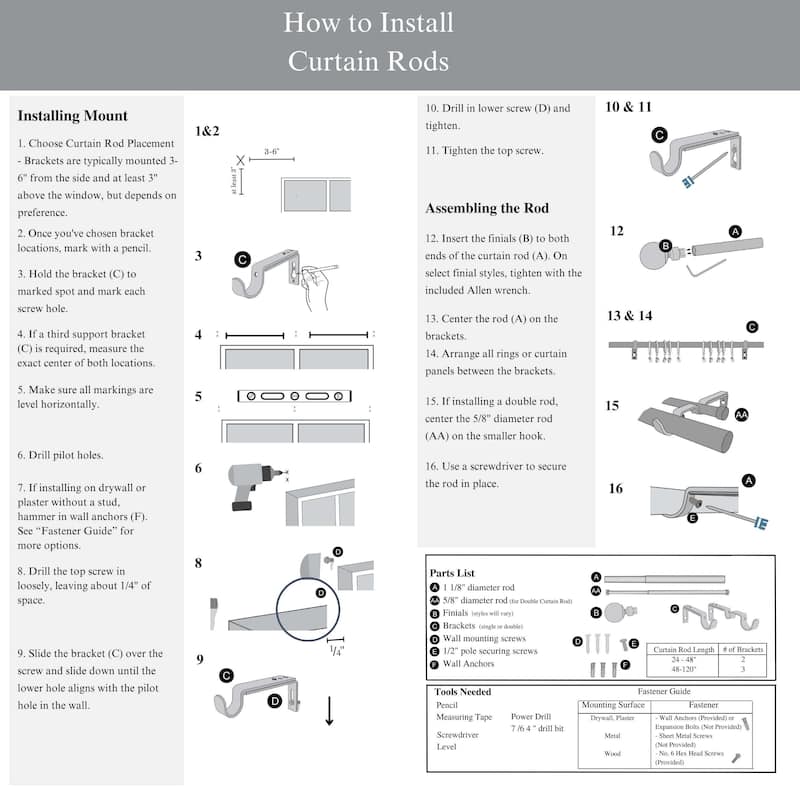 Linen Avenue Cylinder Single and Double Window Curtain Rod Set