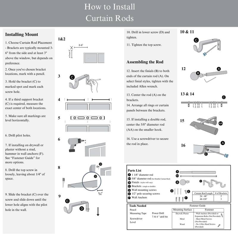 Linen Avenue End Cap Single Window Curtain Rod Set - 28" to 48" Single Rod
