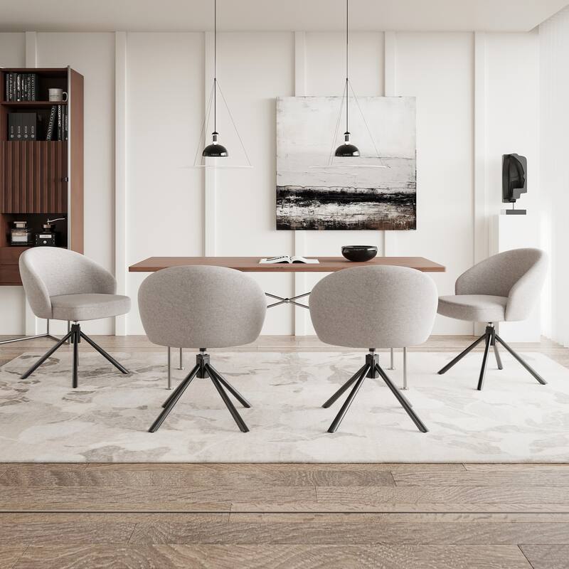 Swivel Upholstered Dining Chairs Set of 2, Linen Fabric Accent Chairs with Metal Legs, 360°Swivel Armchairs for Dining Room