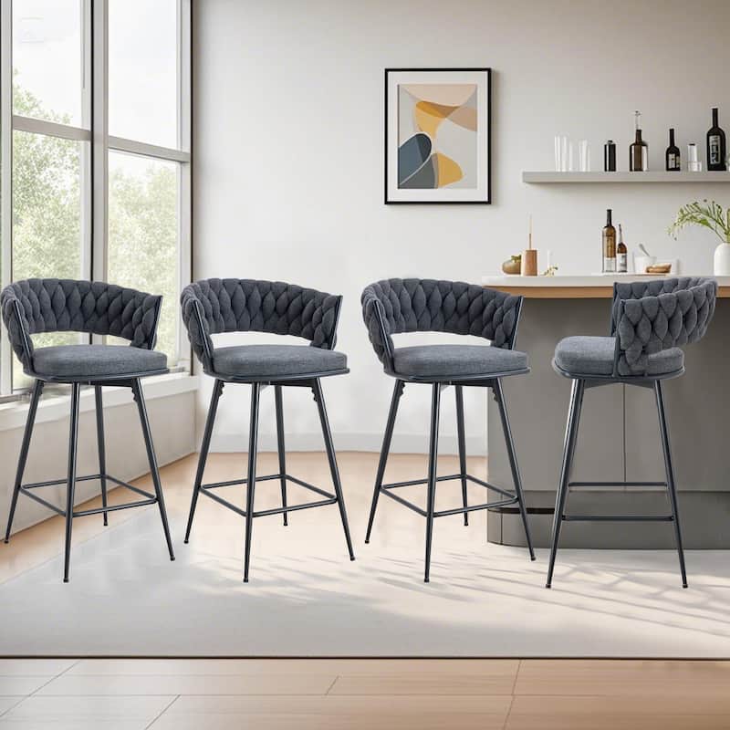 A Set of 4 Rotating Bar Stools, Equipped with Breathable Linen Cushions - Suitable for The Height of The Kitchen Island