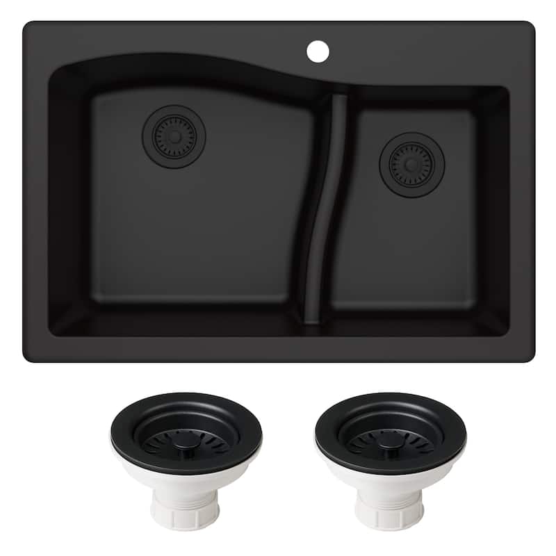 Kraus Quarza 33" Undermount Double Basin Granite Composite Kitchen - Black