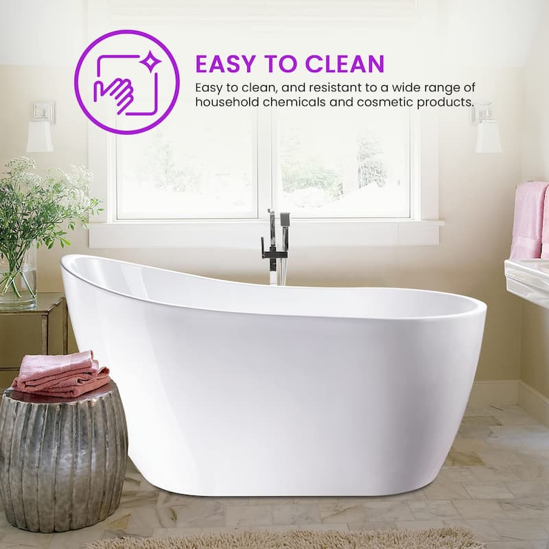 Vanity Art 54" X 28" White Acrylic Freestanding Bathtub