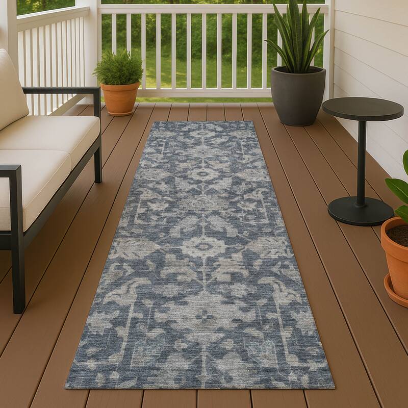 Machine Washable Indoor/ Outdoor Casual Traditional Chantille Rug - Denim - 2'3" x 7'6"