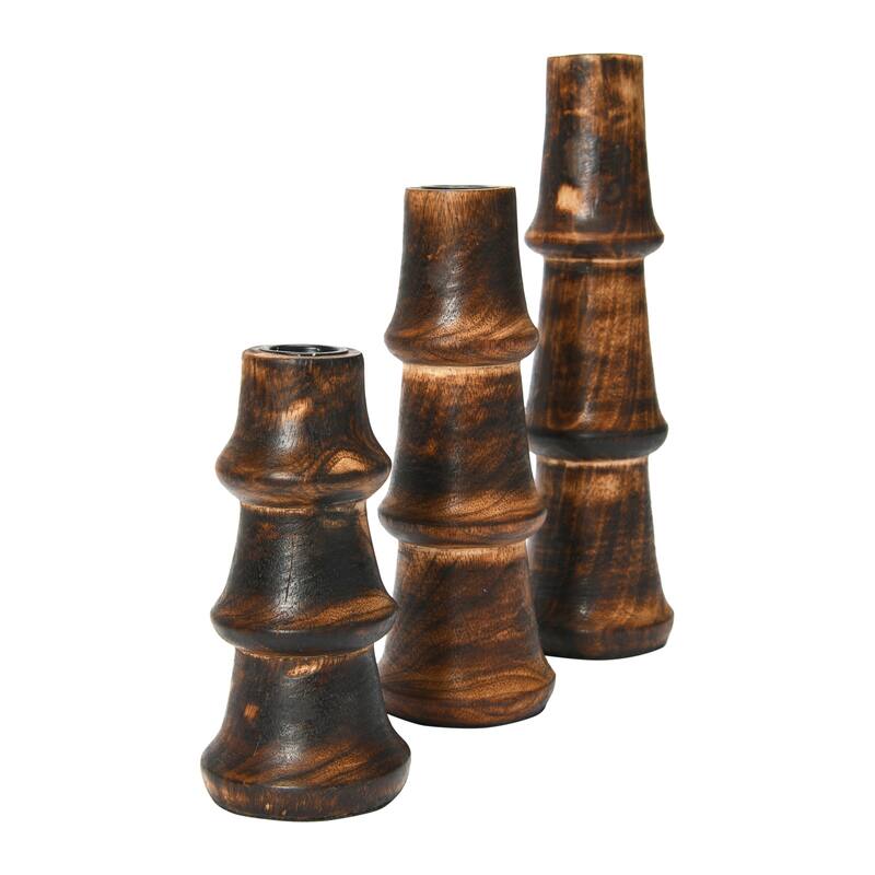 Wooden Waves Taper Candle Holders - 7.5"L x 7.5"W x 9.8"H - Espresso