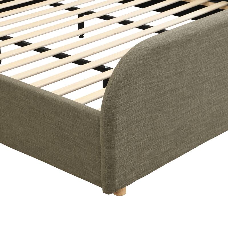 Christopher Knight Home - Thalassa Linen Bed Frame with Curved Headboard and Solid Wood Legs