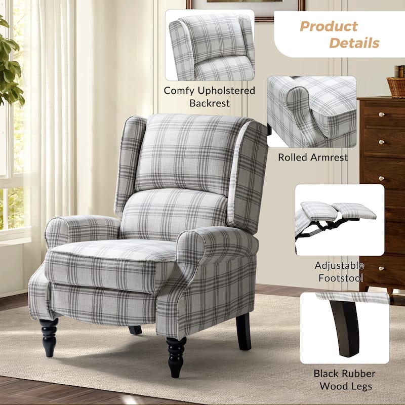 Olympus Upholstered Classic Manual Wingback Recliner with Solid Wood Legs by HULALA HOME