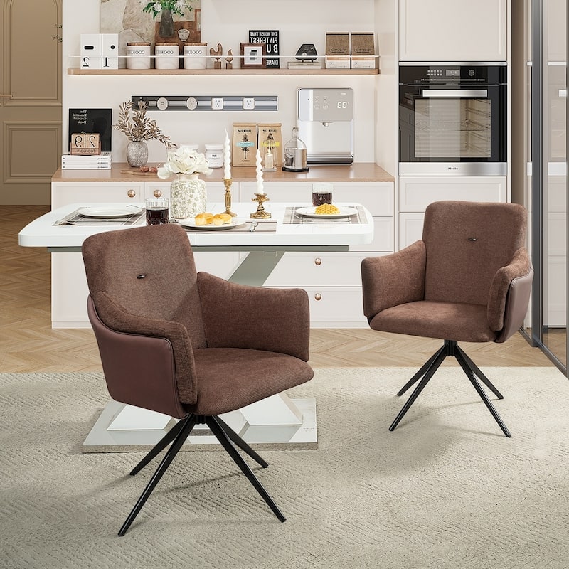 360 Degree Swivel Modern Home Office Desk Chairs Set of 2 - Dark Brown