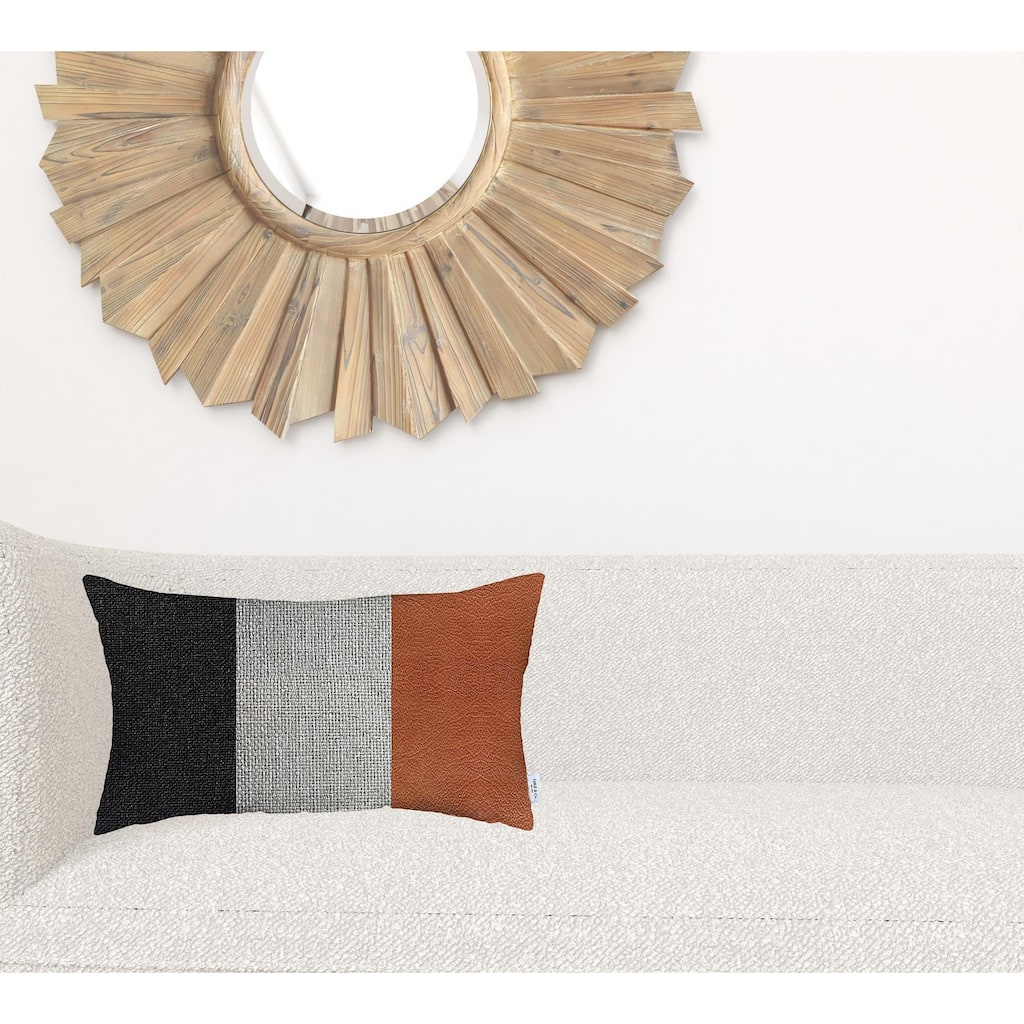 HomeRoots 12" X 20" Black And Brown Geometric Zippered Handmade Polyester Lumbar Pillow Cover