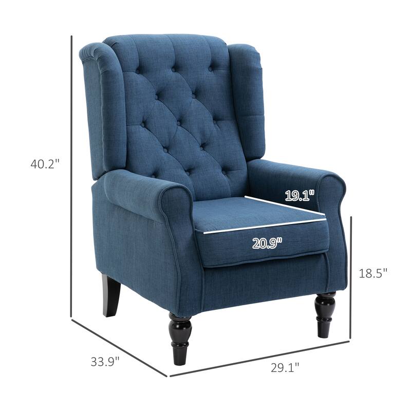 Blue Modern 29.25" High Back Upholstered Buttons Tufted Accent Chair with Rounded Cushioned Armrests and Thick Padded Seat