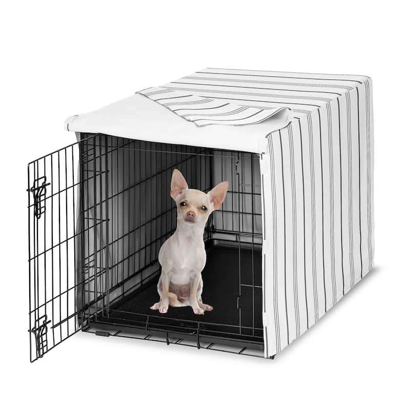 Sweet Jojo Designs White and Grey Stripe Dog Crate Kennel Cover 24in. Neutral Contemporary Modern Pinstriped Minimalist Gray
