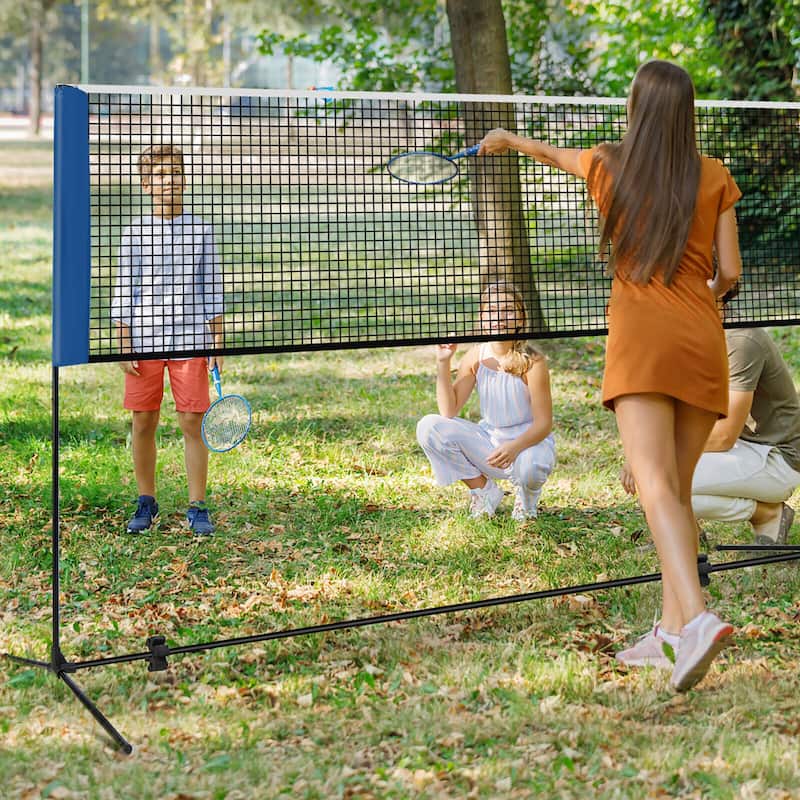 Gymax 14FT Adjustable Badminton Net Set W/2 Shuttlecocks Portable