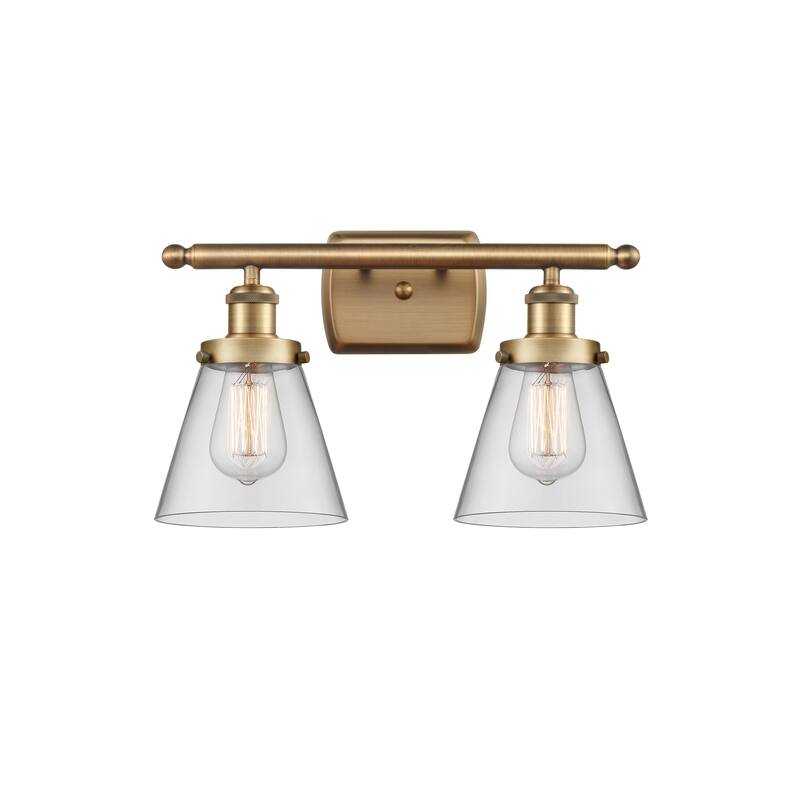 Innovations Lighting Ballston Urban Cone - 2 Light 16" Bath Vanity Light - Clear/Brushed Brass