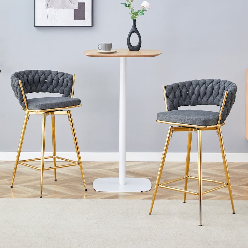 A Set of 4 Rotating Bar Stools, Equipped with Breathable Linen Cushions - Suitable for The Height of The Kitchen Island