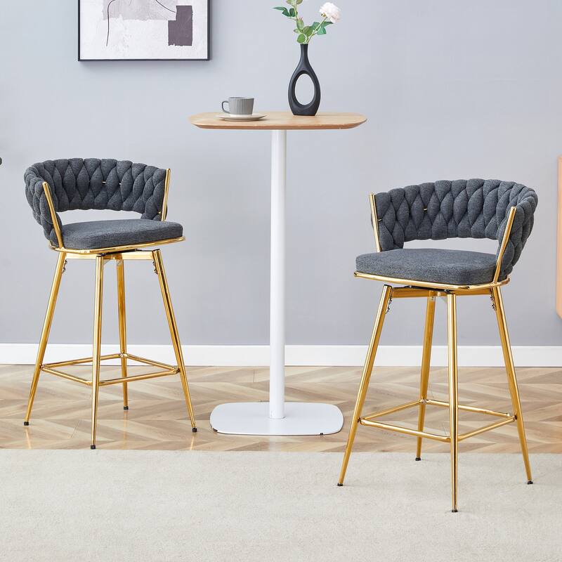 Swivel bar stools with breathable cotton and linen soft cushions, electroplated metal frames for restaurant,set of 2