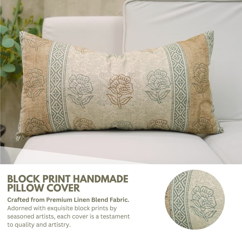 Fabdivine Linen Cushion Cover Floral Throw Handmade Purple Pillow Case for Couch Office Guest Bedroom Farmhouse, Pushaplata