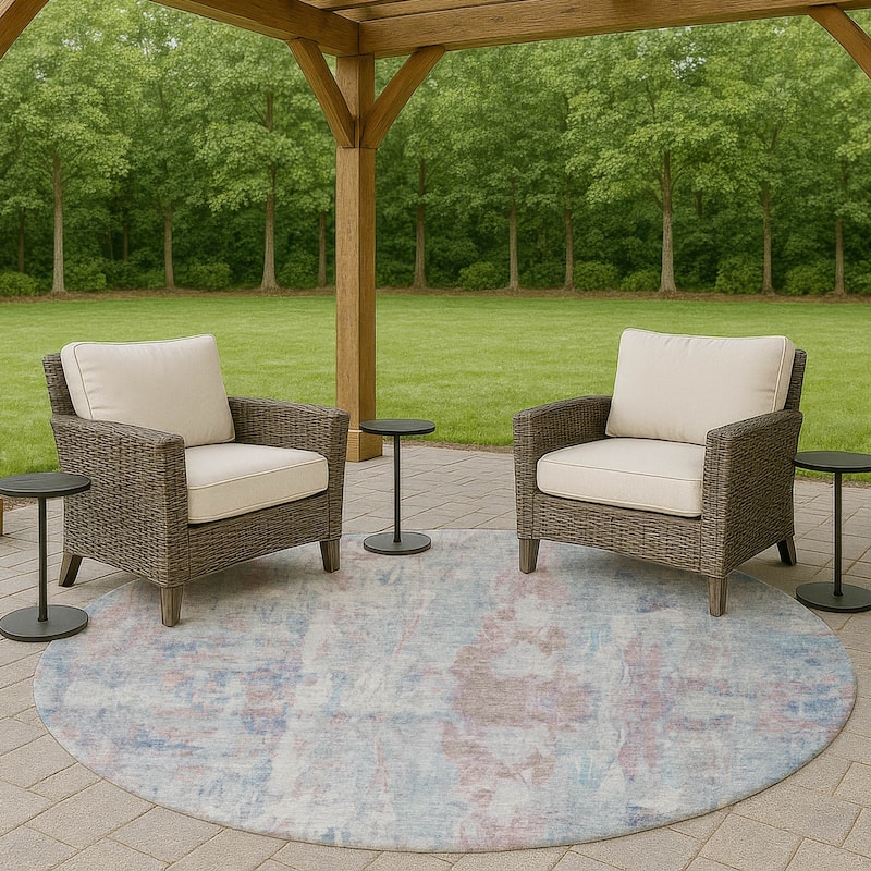 Machine Washable Indoor/ Outdoor Muted Ombre Chantille Rug - Blue - 8' x 8'