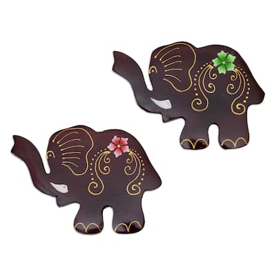 Novica Handmade Paradisial Elephants Wood Magnets (Set Of 2)