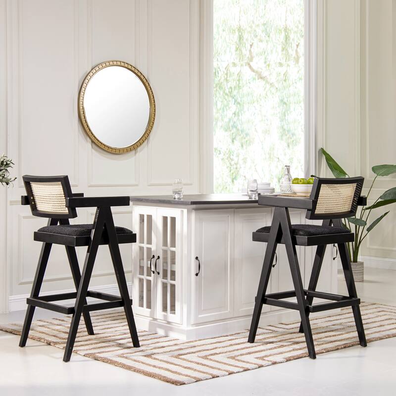 Modern Resin Webbing Back Bar Stool with Arms