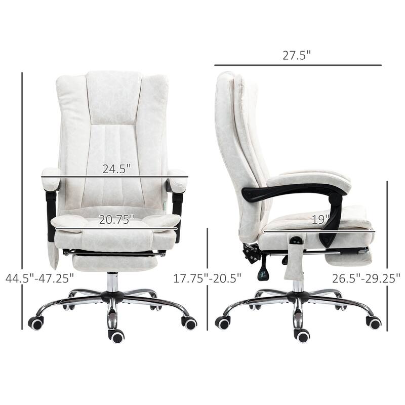 Massage Office Chair, Reclining Computer Chair with Adjustable Height and Footrest, White