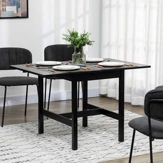 HOMCOM Folding Dining Table with Solid Wood Frame, Collapsible Drop Leaf Table for Small Spaces, Extendable Kitchen Table, Black