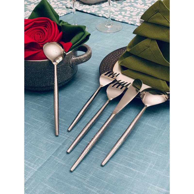 VIBHSA Stainless Steel Flatware Set of 5 Pieces (Hammered, Silver Glossy)