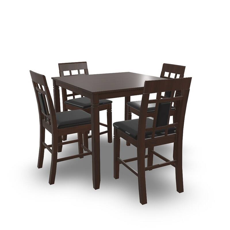 Noxx 5pc Counter Height Dining Table Set, Brown Wood, Faux Leather