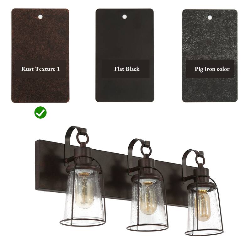Farmsy Modern Farmhouse 3-Light Linear Glass Bronze Bathroom Vanity Lights Industrial Metal Wall Sconces - L22" x W6" x H 10"
