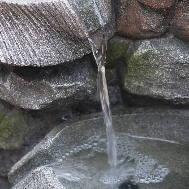 19x15x31.5" Indoor Outdoor Stone Water Fountain, 4-Tier Polyresin Cascading Rock Bowl Freestanding Fountain with LED Light