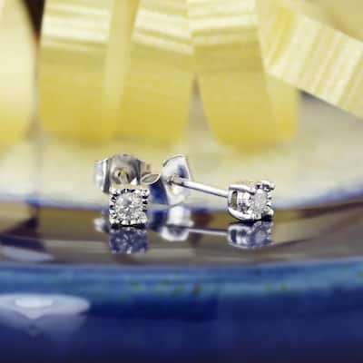 Auriya 1/10ctw Round Diamond Stud Earrings Sterling Silver - White (J-J, I2-I3)