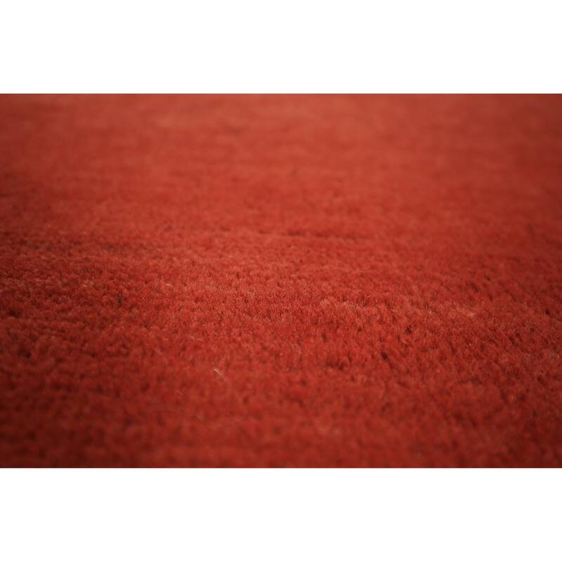 Modern Gabbeh Area Rug Hand-Knotted Orange Wool Carpet - 6'7" x 9'6"