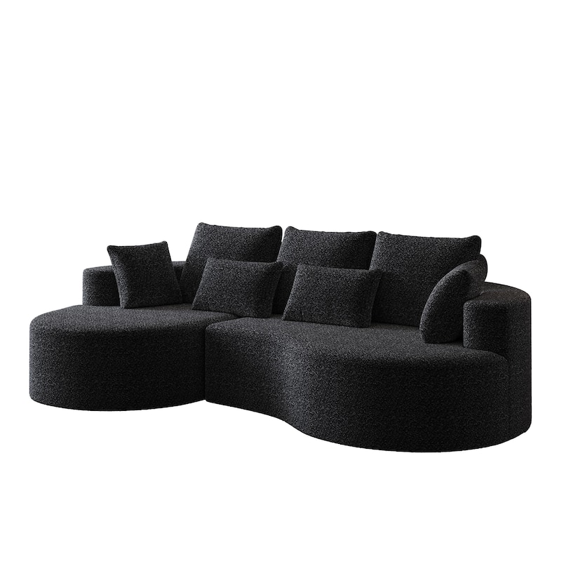 L-Shaped Curved Cloud Sectional Couch, Oversized Chenille Upholstered 4-Seater Sofa, Full Compressed Corner Sofa with 7 Pillows