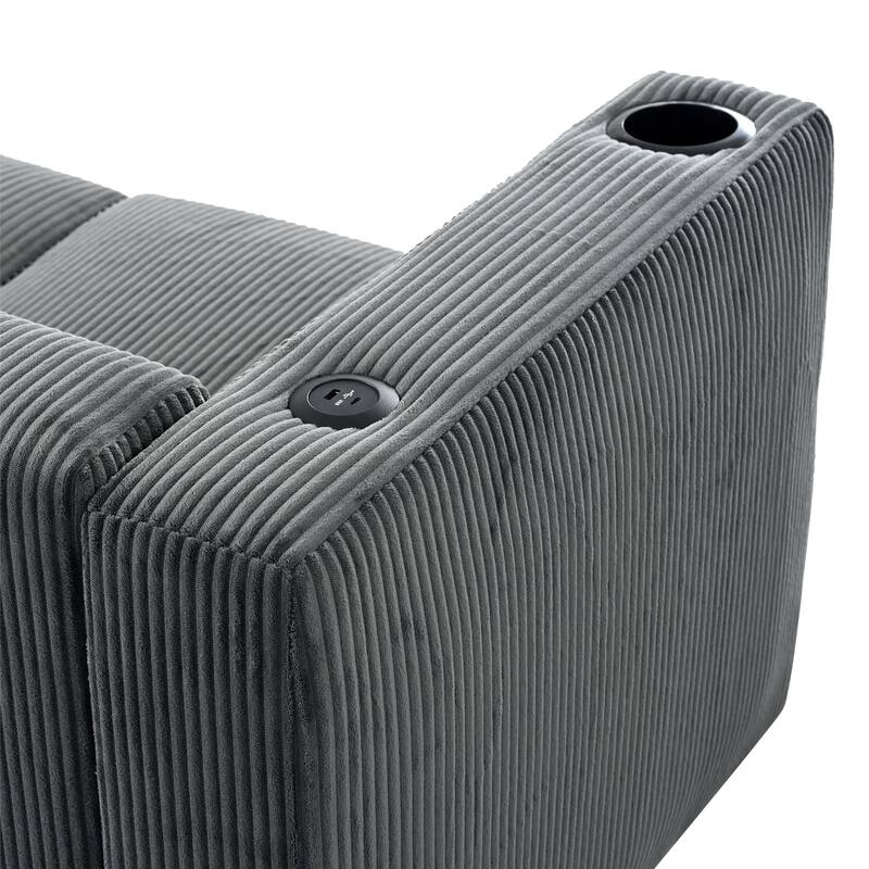 80″ Solid Wood 3-Seater Sofa with 2 USB Ports & Cup Holders