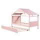 preview thumbnail 12 of 15, Pink Twin Size Solid Wood House Bed with Trundle and Storage for Kids