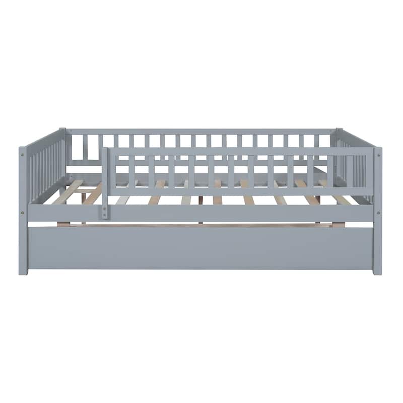 Wood Daybed with Trundle and Fence Guardrails