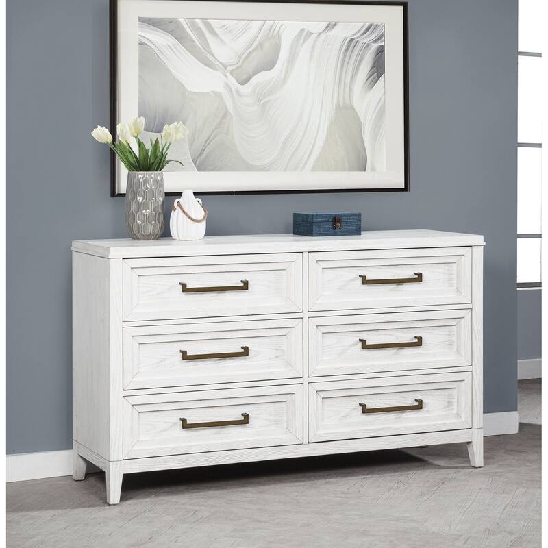 Marielle 6-drawer Dresser with Mirror Distressed White