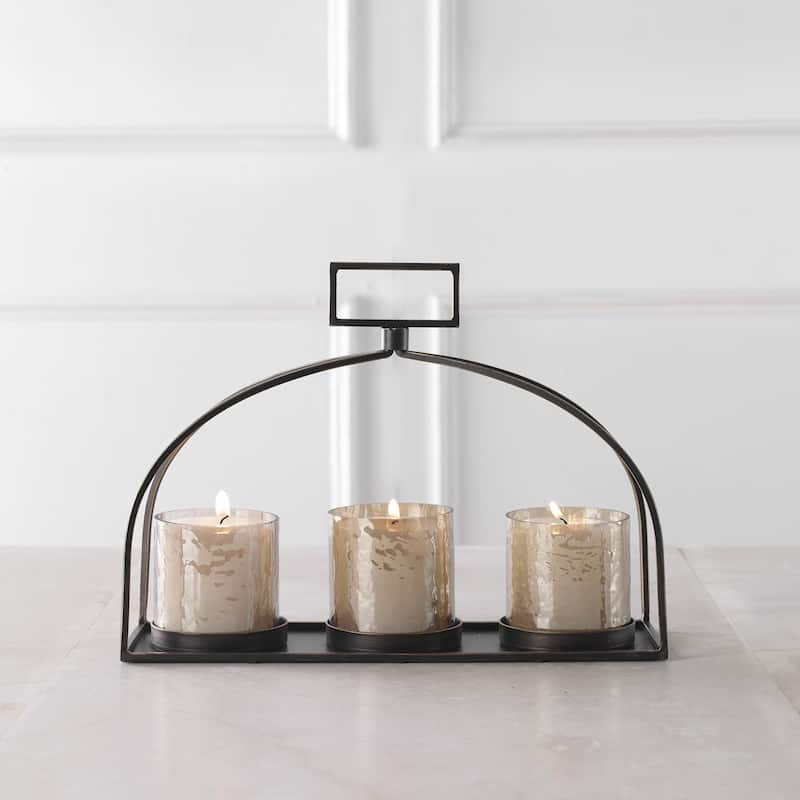 Uttermost 18040 Riad Glass and Iron Three Candle Table Pillar Candle