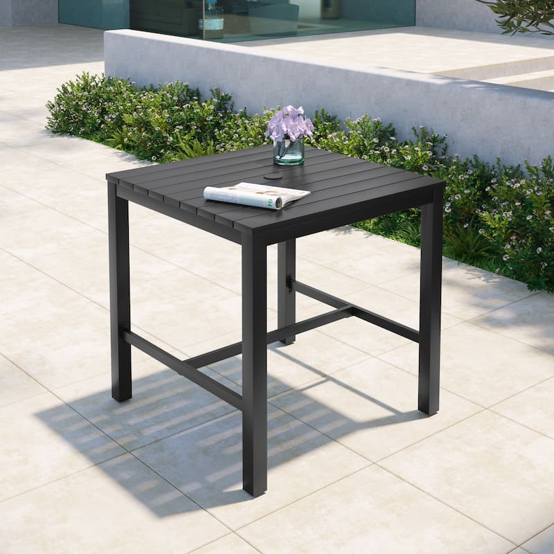 Pellebant Aluminum Outdoor Square Bar Table with Umbrella Hole - 35.4 in L* 35.4 in W * 37.4 in H - Black