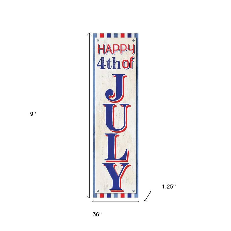 HomeRoots 36" Red White And Blue Solid Wood Happy July 4th July Fourth Fireworks Porch Sign